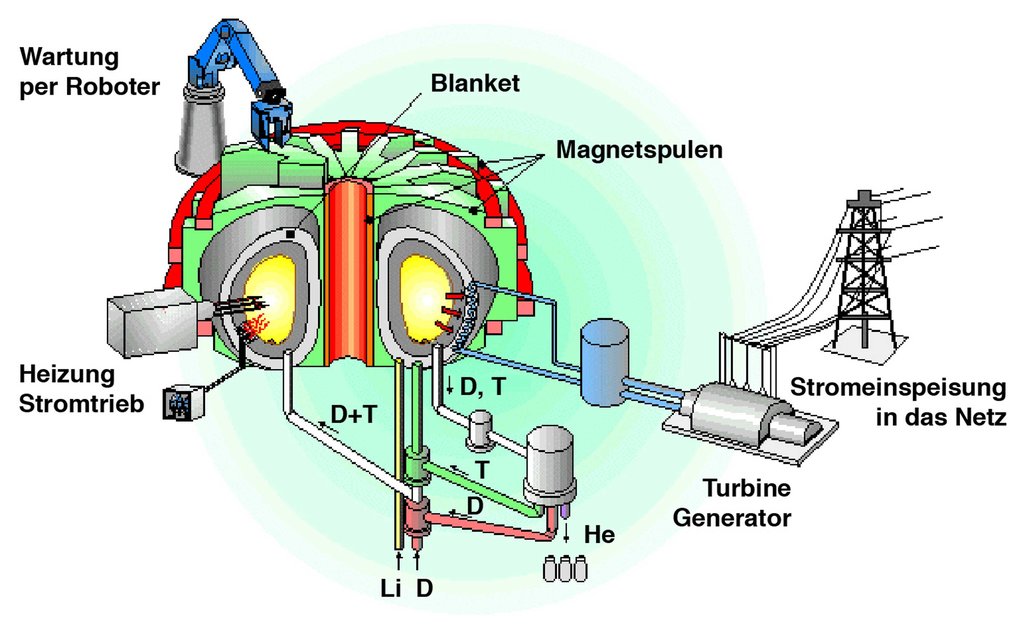 <p>Schema eines Fusionskraftwerks vom Typ Tokamak (Grafik: PPCS, CEA Cadarache). <br></p>