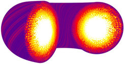 Mit einem Supercomputer berechnete Zonal Flows in einem Fusionsplasma: Großräumige Strömungen beginnen, die turbulenten Strukturen zu verscheren.