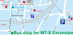 Bus stop for Wendelstein 7-X excursion.